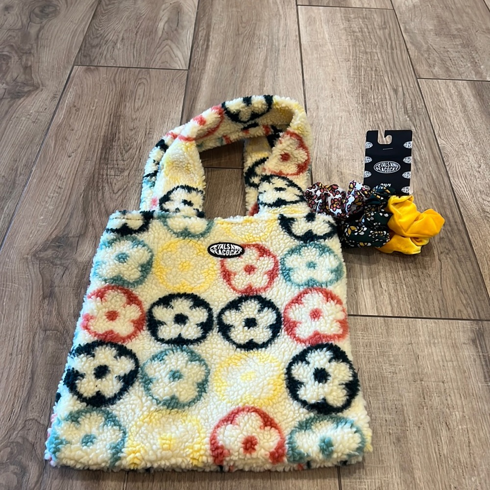 Petals and Peacocks Square Sherpa Tote Bag + Scrunchies